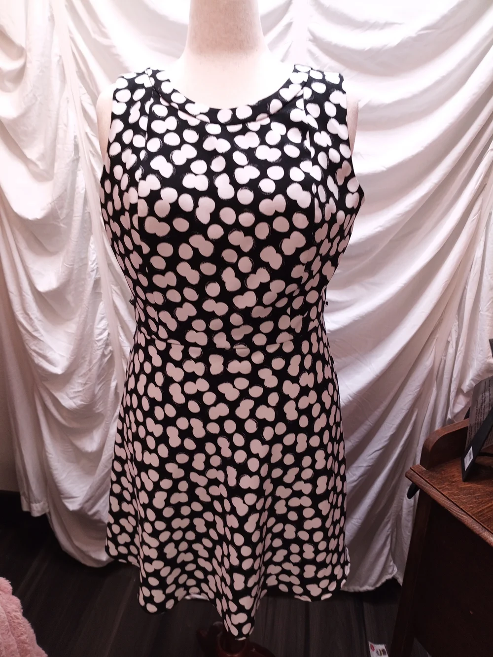 AB Studio Black Dress with Cream Spot Print - Picture 1 of 6
